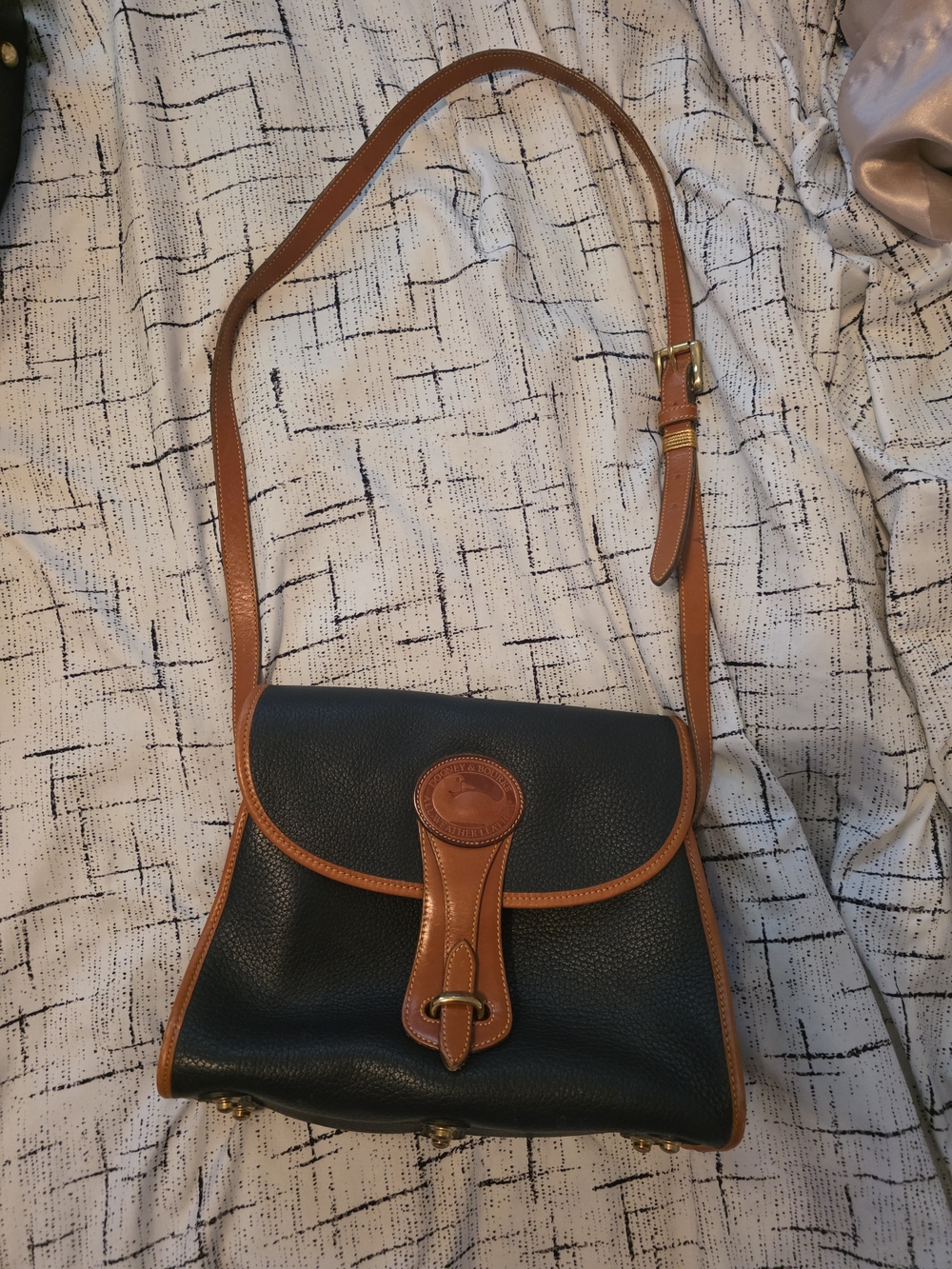 Dooney and Bourke Navy And Brown Leather Crossbody Shoulder Bag